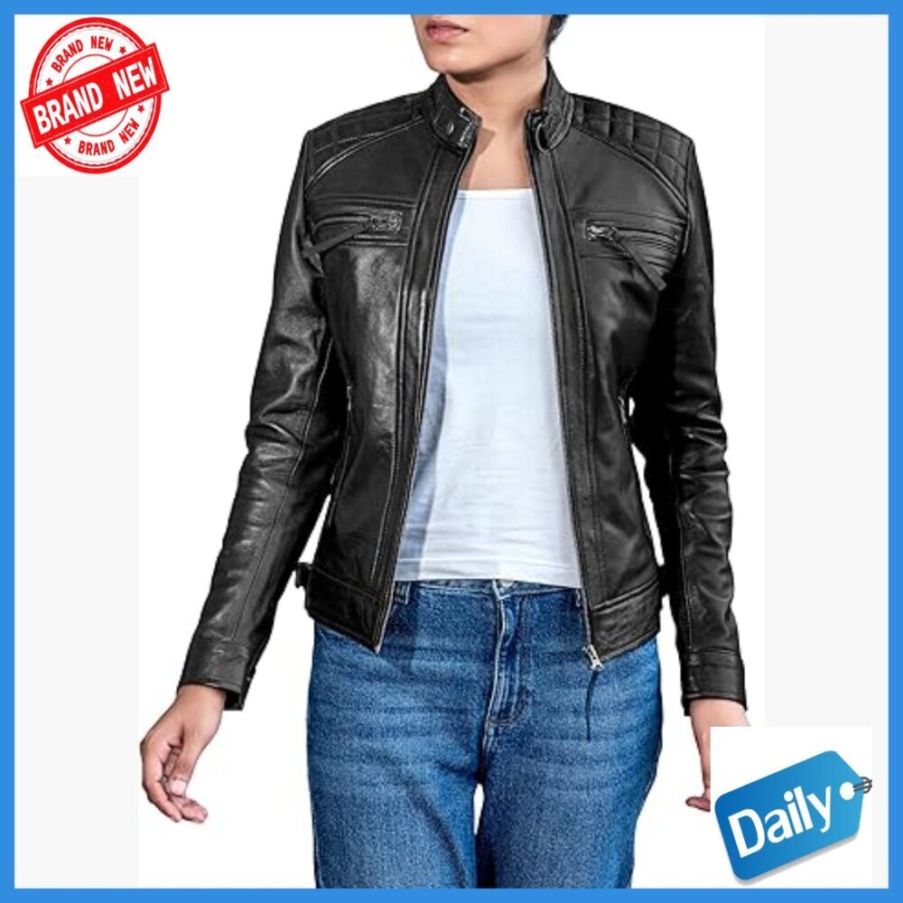 Slim Fit Lambskin Leather Jacket with Quilted Lining and Diamond Shoulder Design